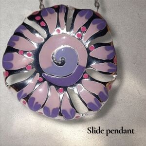 Large floral slide or pendant silvertone pink purple Statement Fun